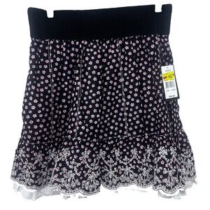NWT Joe Benbasset Black Tiered Ruffle Skirt Ditsy Floral Eyelet Scallop Hem L